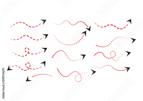Obraz na płótnie Red dotted lines and arrows on a transparent background