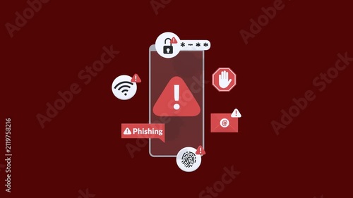 Cybersecurity animation illustrating phishing alerts, data theft threats, online fraud risks, and digital protection concepts for internet safety and cybersecurity awareness.