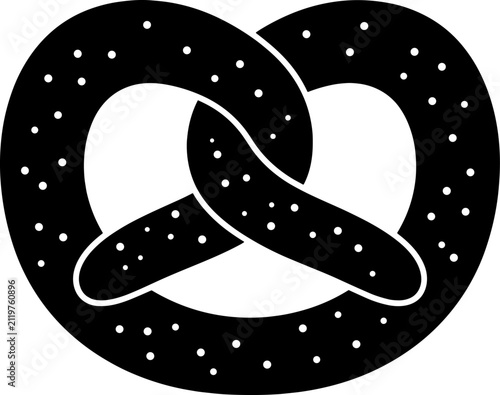 Black silhouette graphic of a classic crispy pretzel knot isolated on transparent background