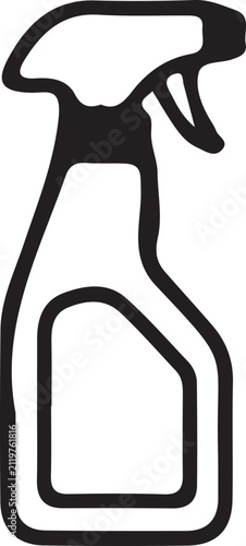 Spray bottle icon black line art symbol for household cleaning and domestic maintenance tasks isolated vector graphic for professional chemical product application.