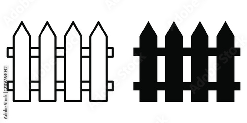 Fence icon set, wooden picket fence design