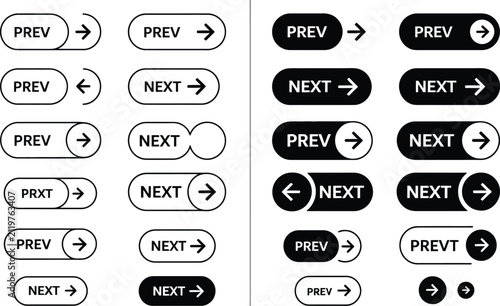 Canvastavla Navigation button icon set featuring previous, next, arrow, outline, and filled