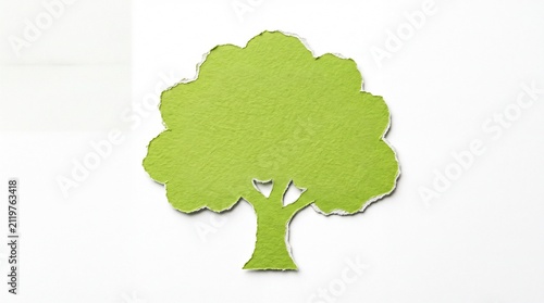 Green tree shape made from torn paper texture