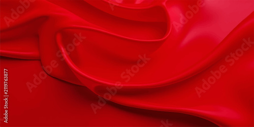 фотографія Luxury Red Silk Satin Fabric Background with Soft Flowing Waves Smooth Velvet Te