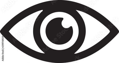 A bold black and white graphic icon representing a stylized human eye for digital interface design
