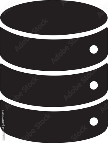 A clean minimalist flat vector icon representing a digital database storage server with three distinct layers
