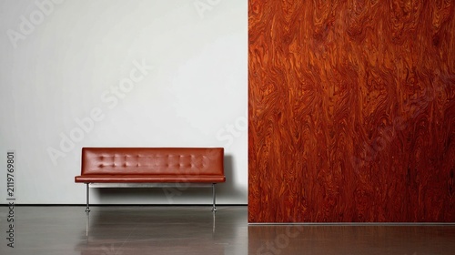 Modern leather sofa against a contrast wall in a minimalist interior design