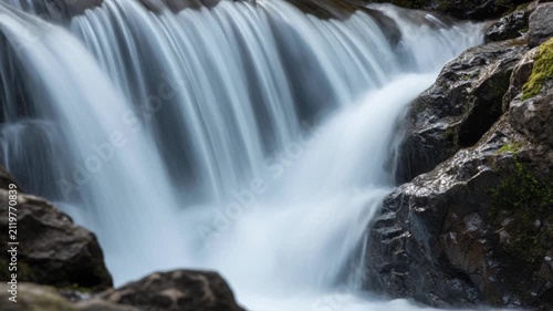 Beautiful long exposure of a waterfall cascading down a rocky stream