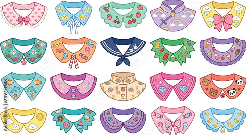 Quadro su tela Cute kawaii detachable collar vector set featuring decorative clothing necklines