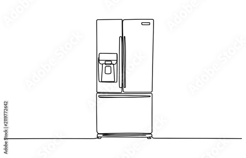 Continuous single line drawing of a modern double door refrigerator with water dispenser Vector, illustration