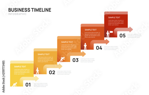 Business step timeline infographic arrow template. Modern milestone element timeline diagram 5 steps, vector infographics.