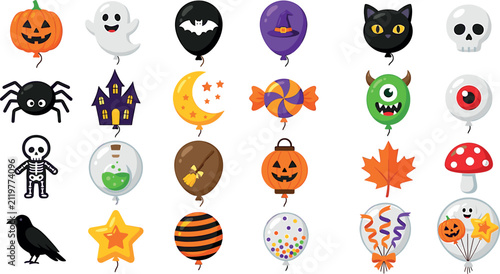 Quadro su tela Halloween balloon vector icon set with spooky festive elements pumpkin ghost spi