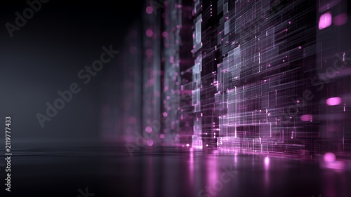 Digital Data Infrastructure Background with Glowing Information Network, Big Data Processing, Enterprise Technology Systems and Wide Copy Space for Business Presentation, Website Banner and Innovation