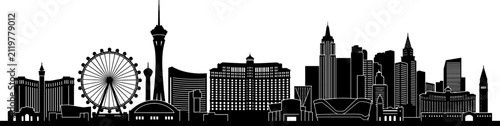 Silhouette of las vegas style skyline with ferris wheel and themed hotels on transparent background