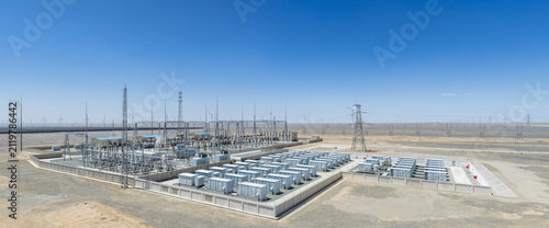 Aerial View of Energy Storage Power Station and Substation in Gobi Desert