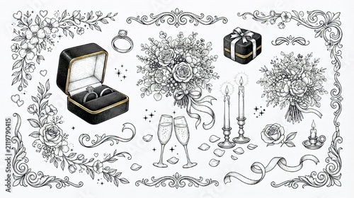 Hand-Drawn Wedding and Romance Elements Collection Draw