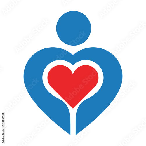Blue heart symbol with red inner heart