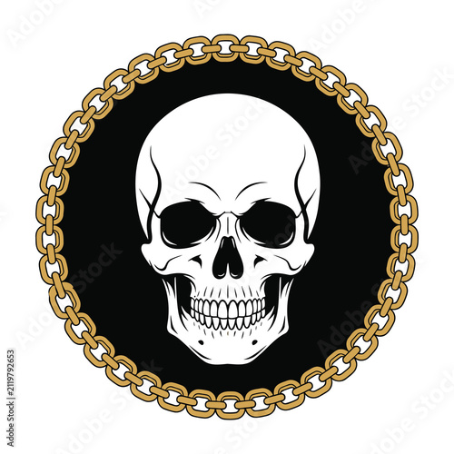 Gold chain skull emblem symbol logo