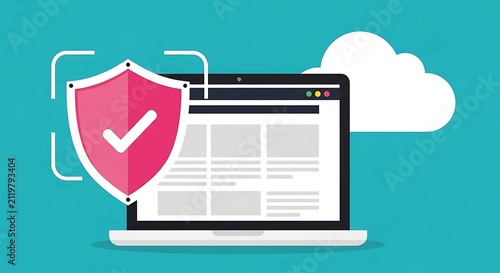 Computer Security Concept Illustration Featuring a Laptop and Shield