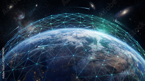 Earth wrapped in glowing digital network showing global connection Generative AI