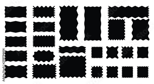 Zigzag frame.Rectangle shape frame with zigzag edge.Rectangular jagged curved box element. Set of various different shapes and sizes frame with zigzag edge .