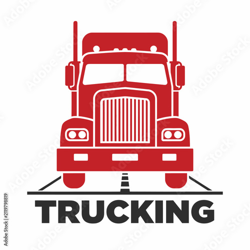 Red semi truck illustration isolated on transparent background for transport themes