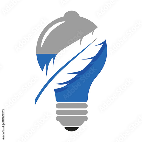 Light bulb with feather symbol innovation idea