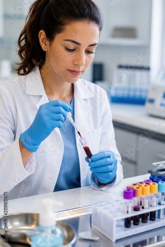 Female Laboratory Specialist Preparing Prenatal Blood Sample