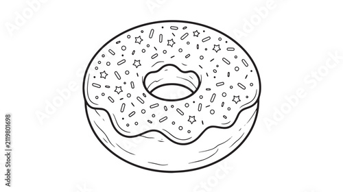 фотографія Glazed donut line art illustration, sweet doughnut with sprinkles coloring page