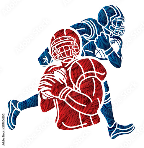 American Football Sport Team Players Mix Action Cartoon Graphic Vector