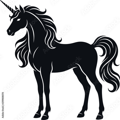 фотографія Elegant Black Unicorn Silhouette Vector Illustration - Majestic Mythical Creatur