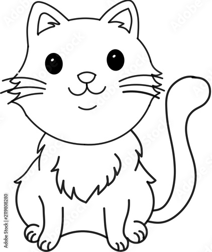 Minimalist style cat, black and white line drawing on a transparent background.
