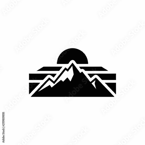 Stylized Mountain Range Silhouette with Setting Sun.