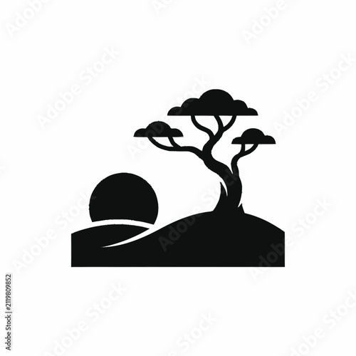 Stylized Silhouette of an Acacia Tree at Sunset.