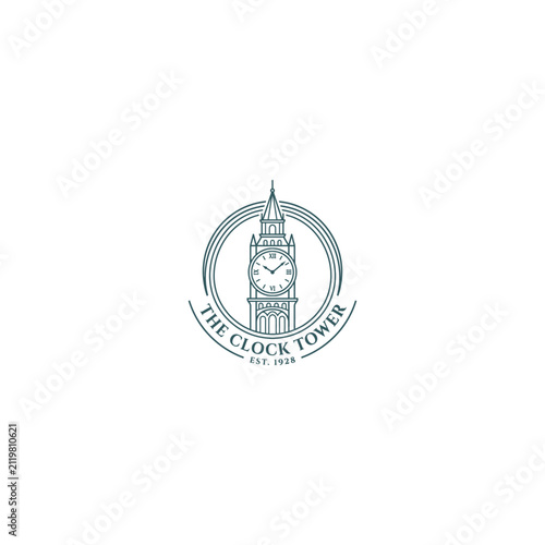 Vintage Clock Tower Line Art Logo Emblem