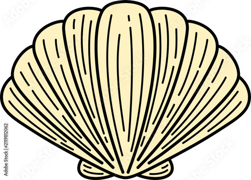 Scallop Shell Cartoon Style Illustration Isolated