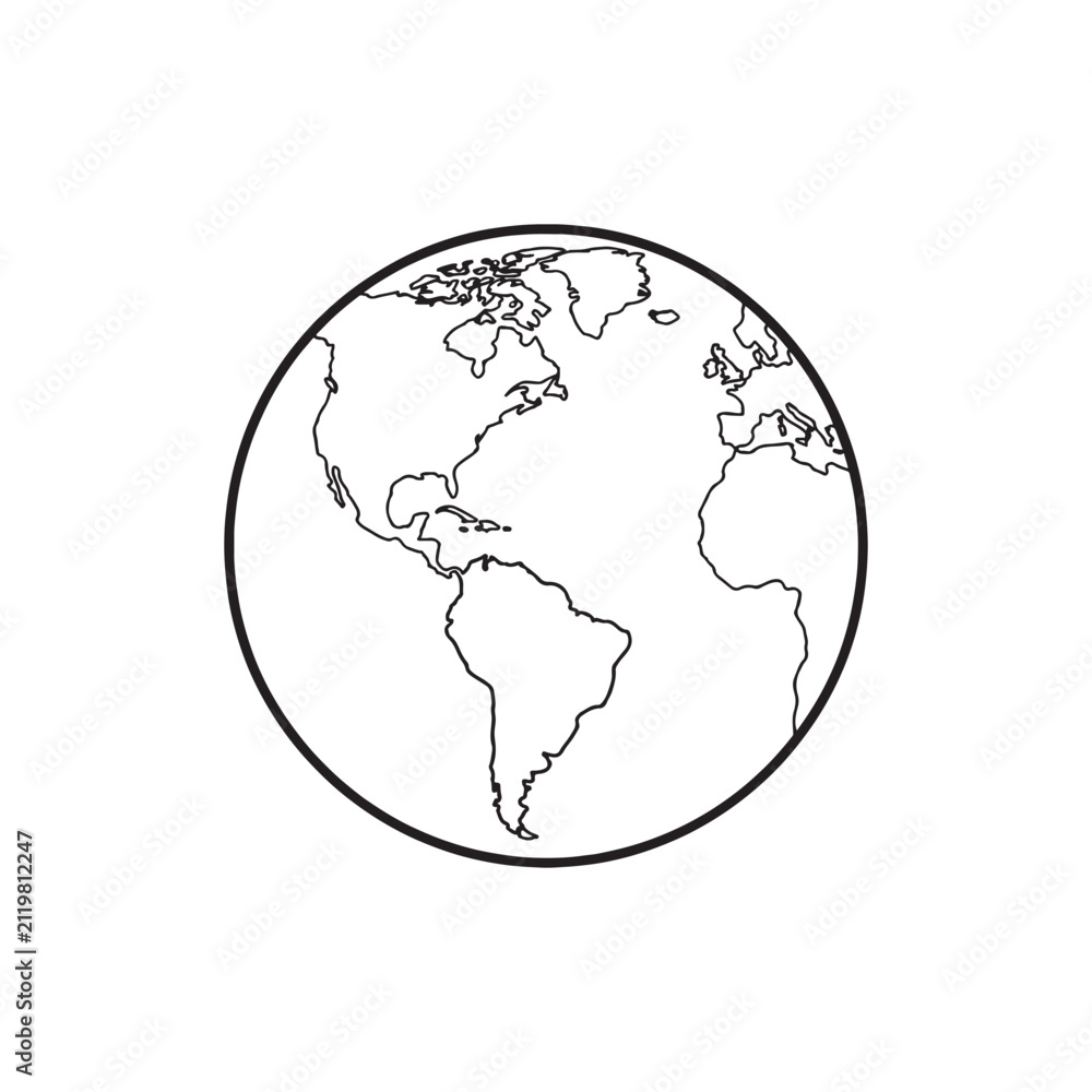 Obraz premium Minimalist world globe outline vector illustration with continents