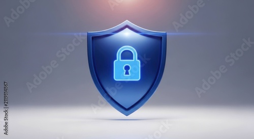 Shield icon with padlock emblem, centered, against a light gray background