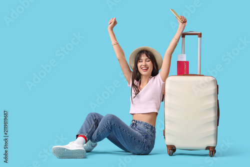 Female tourist with mobile ...