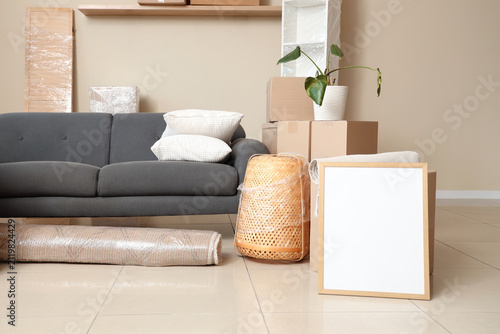 Interior of room with black...