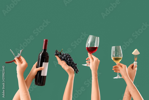 Female hands holding wine, ...