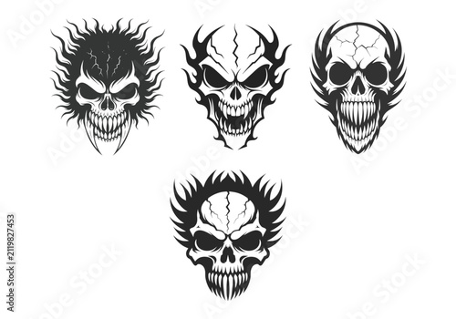 Premium Halloween Horror Skull Vector Collection | Scary Skull Silhouette Vector Bundle for T-Shirts, Stickers, Cricut, Decals & Commercial Use