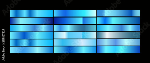 Blue metallic gradient swatches collection vector set