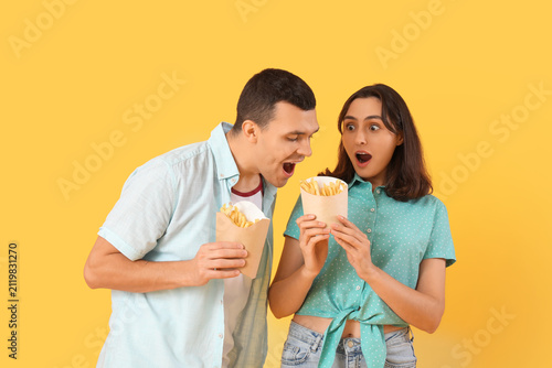 Emotional young couple with...
