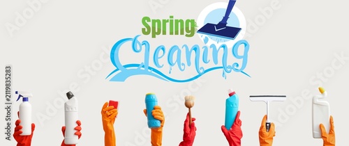 Spring cleaning text with c...