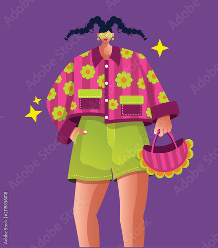 Groovy Street Style Fashion Character — 
Bold Vector Woman Illustration Floral Outfit