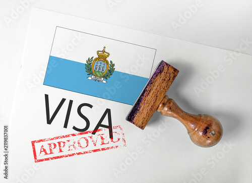 San Marino Visa Approved with Rubber Stamp and flag
