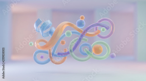 Colorful intertwined 3d shapes floating on soft background Generative AI