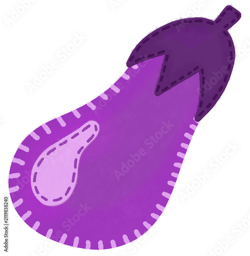 Cute Felt Eggplant Sticker Clipart Isolated on Transparent Background
