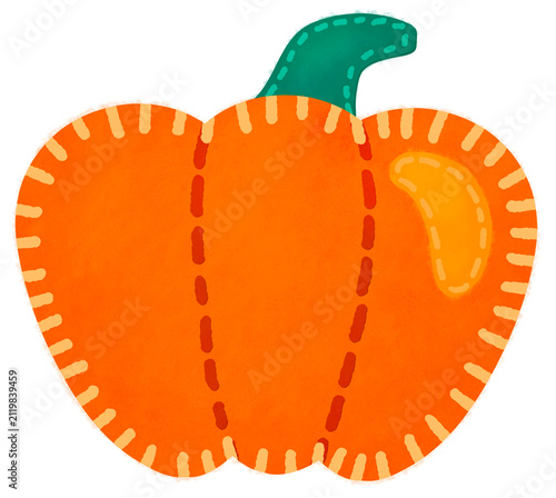 Cute Felt Pumpkin Sticker Clipart Isolated on Transparent Background